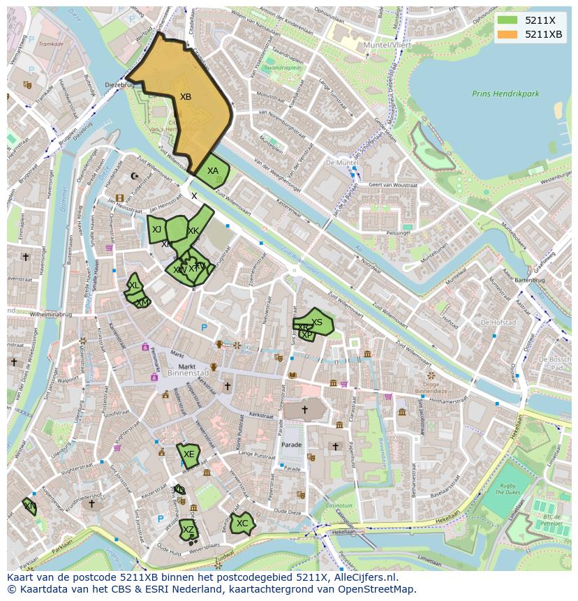 Afbeelding van het postcodegebied 5211 XB op de kaart.
