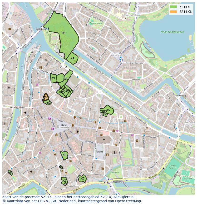 Afbeelding van het postcodegebied 5211 XL op de kaart.