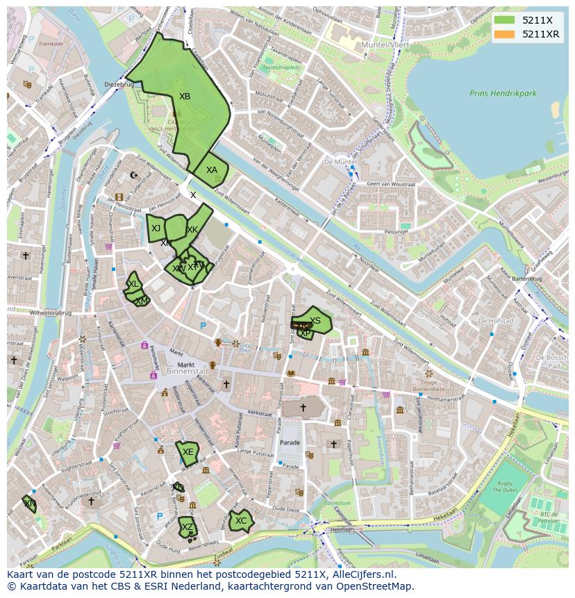Afbeelding van het postcodegebied 5211 XR op de kaart.