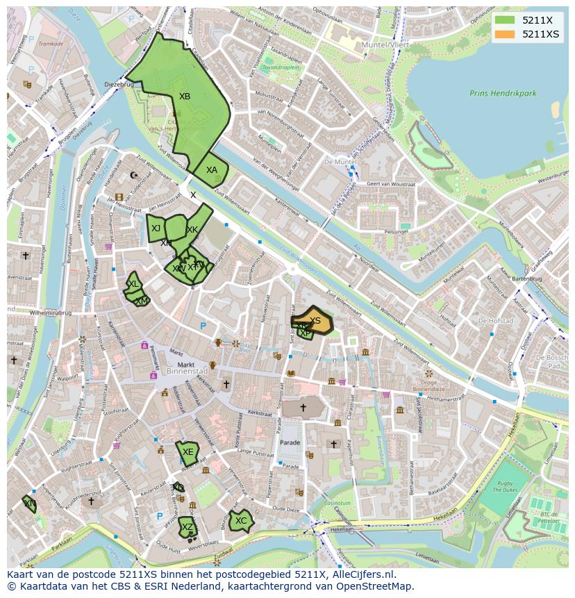 Afbeelding van het postcodegebied 5211 XS op de kaart.
