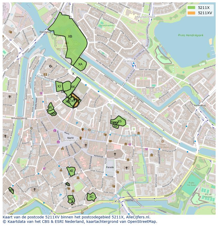 Afbeelding van het postcodegebied 5211 XV op de kaart.