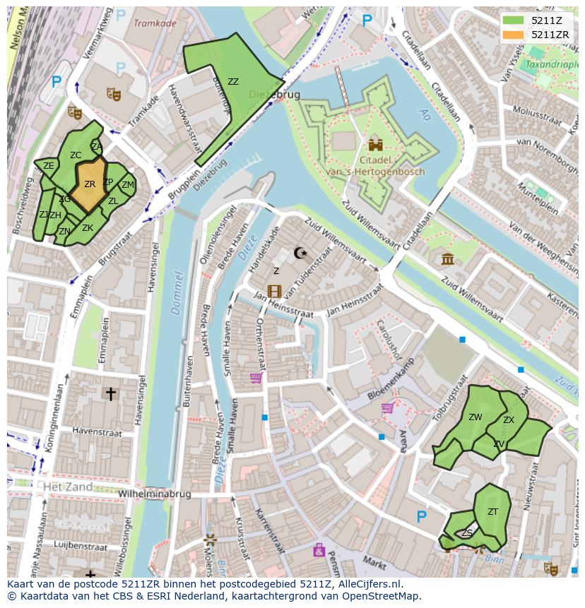 Afbeelding van het postcodegebied 5211 ZR op de kaart.