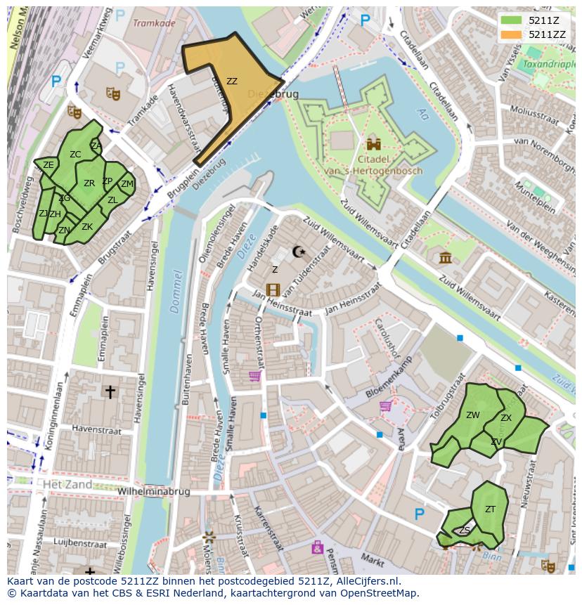 Afbeelding van het postcodegebied 5211 ZZ op de kaart.