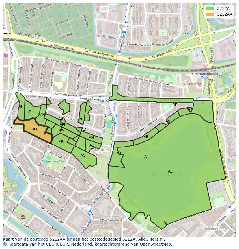 Afbeelding van het postcodegebied 5212 AA op de kaart.