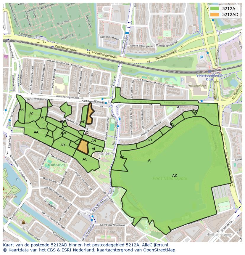 Afbeelding van het postcodegebied 5212 AD op de kaart.