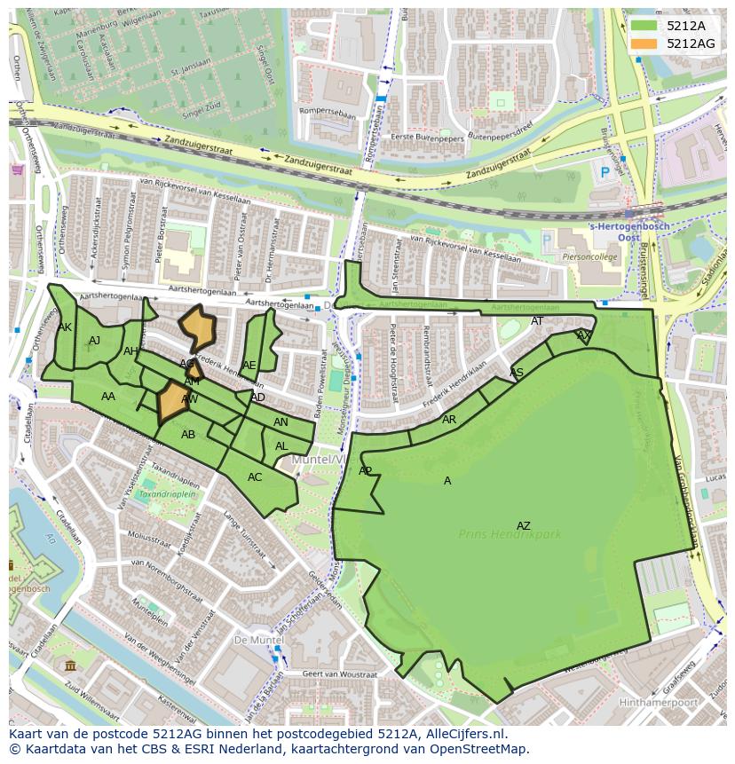 Afbeelding van het postcodegebied 5212 AG op de kaart.