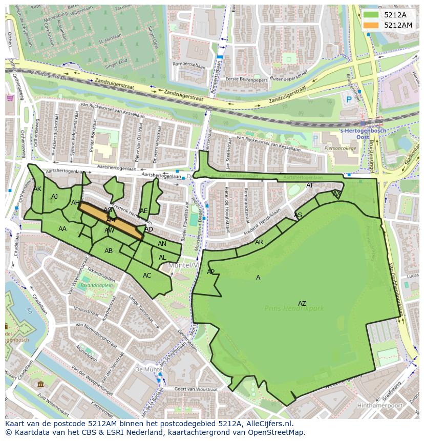 Afbeelding van het postcodegebied 5212 AM op de kaart.