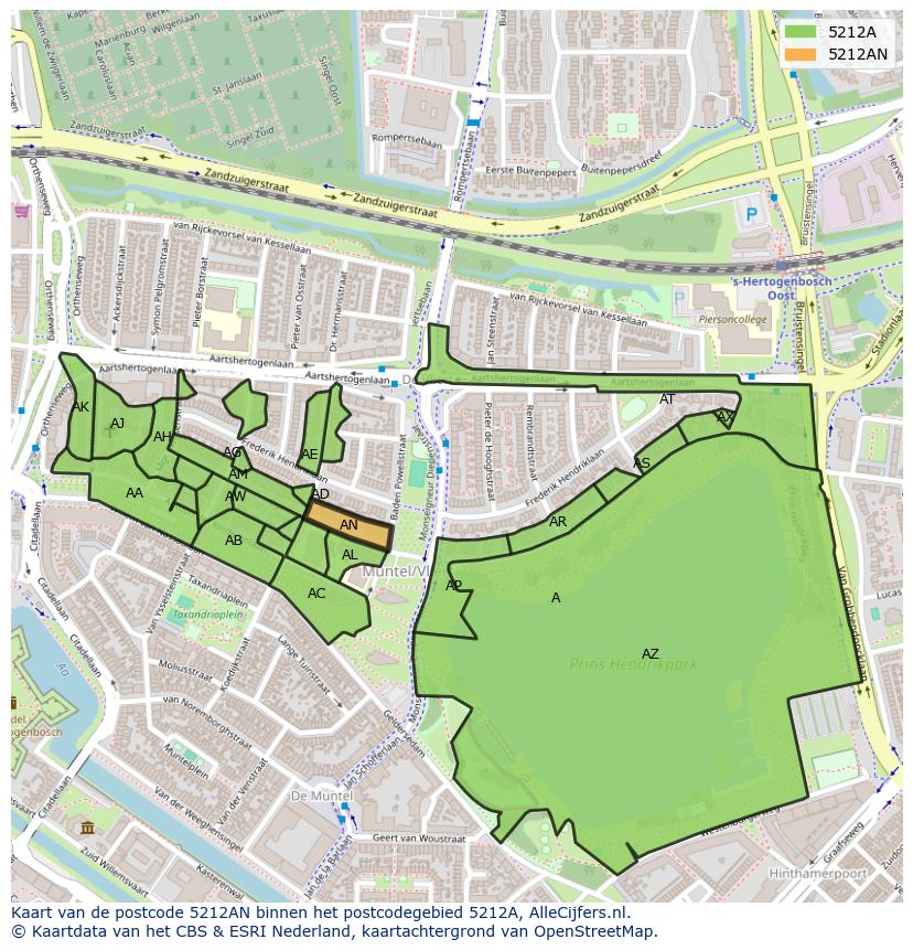 Afbeelding van het postcodegebied 5212 AN op de kaart.