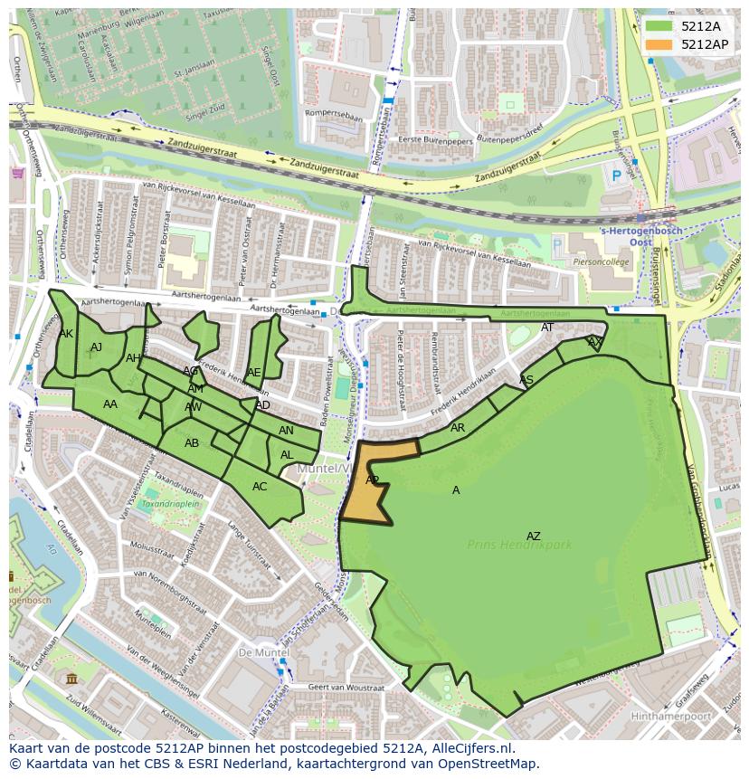 Afbeelding van het postcodegebied 5212 AP op de kaart.