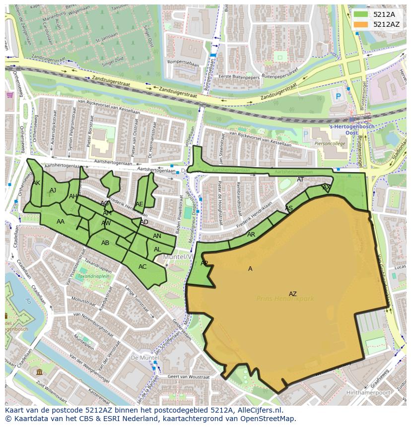 Afbeelding van het postcodegebied 5212 AZ op de kaart.