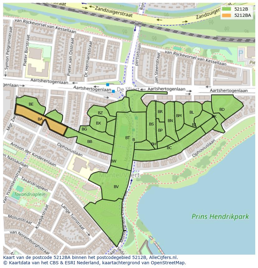 Afbeelding van het postcodegebied 5212 BA op de kaart.