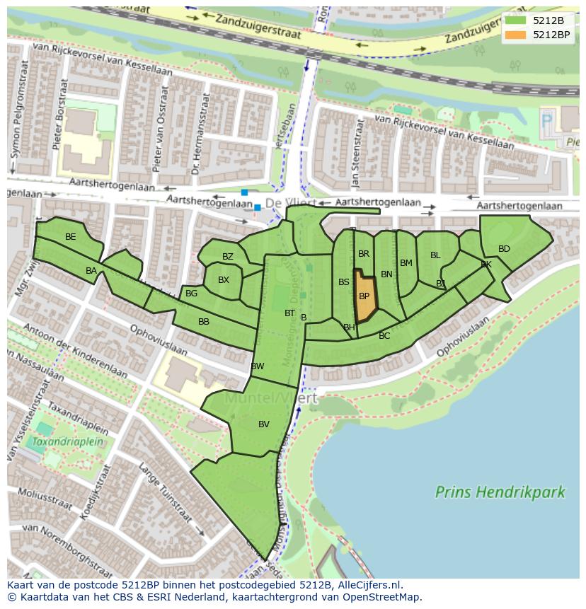 Afbeelding van het postcodegebied 5212 BP op de kaart.