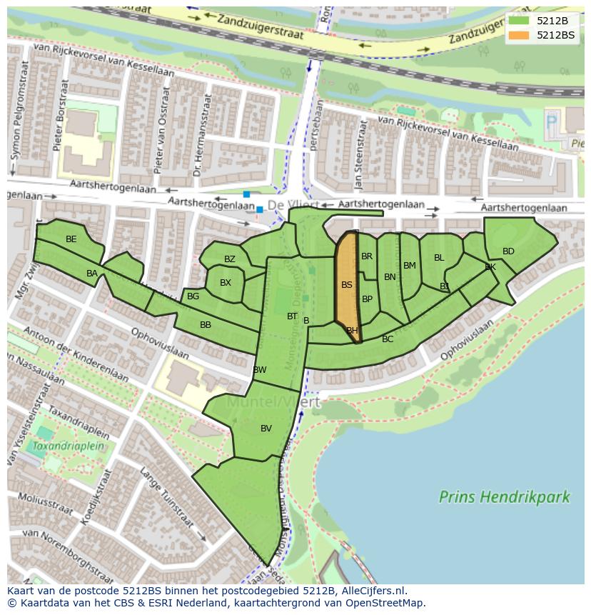 Afbeelding van het postcodegebied 5212 BS op de kaart.