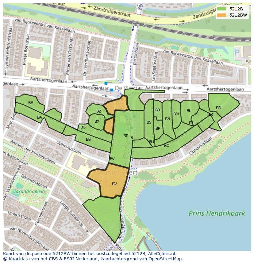 Afbeelding van het postcodegebied 5212 BW op de kaart.