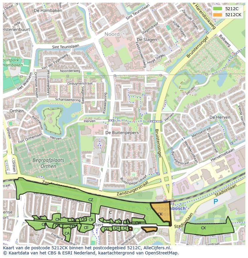Afbeelding van het postcodegebied 5212 CK op de kaart.