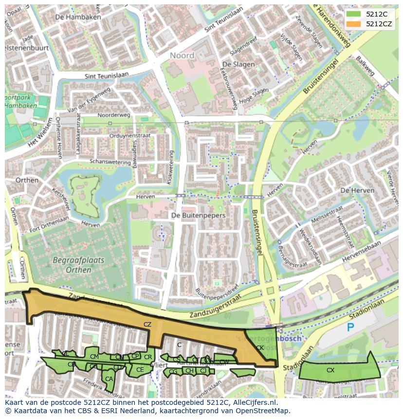 Afbeelding van het postcodegebied 5212 CZ op de kaart.