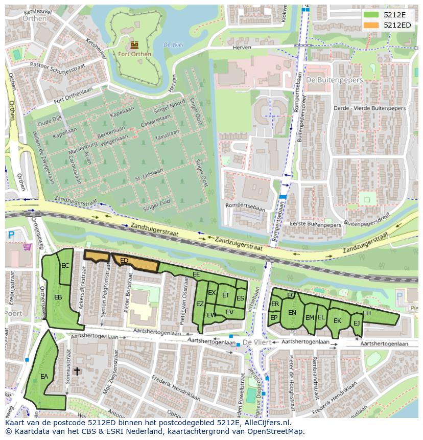 Afbeelding van het postcodegebied 5212 ED op de kaart.