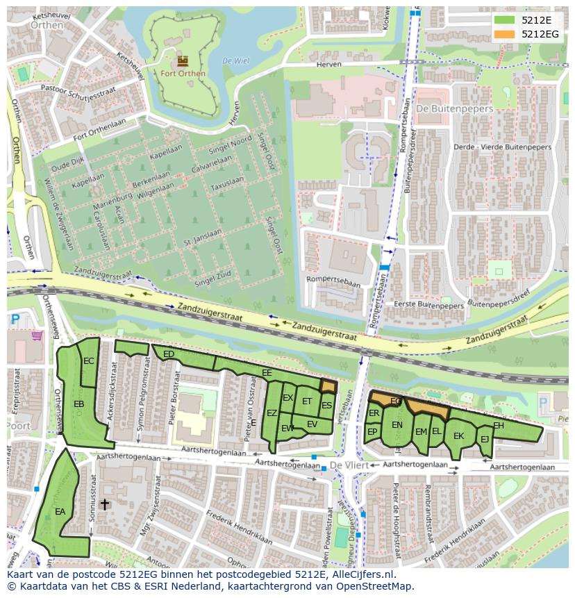 Afbeelding van het postcodegebied 5212 EG op de kaart.