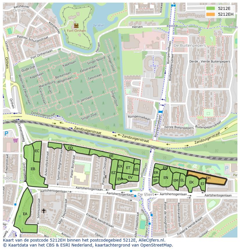 Afbeelding van het postcodegebied 5212 EH op de kaart.