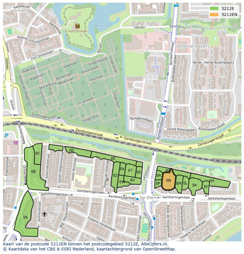 Afbeelding van het postcodegebied 5212 EN op de kaart.