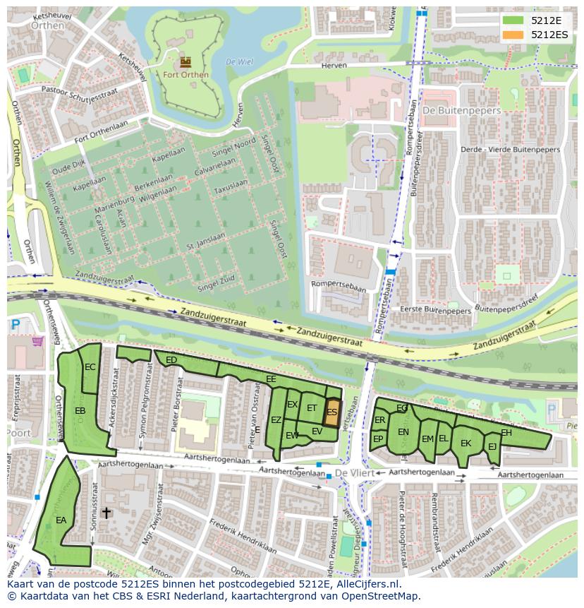 Afbeelding van het postcodegebied 5212 ES op de kaart.