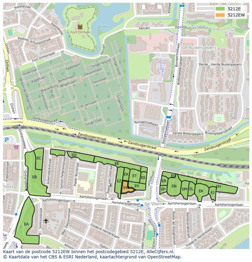 Afbeelding van het postcodegebied 5212 EW op de kaart.