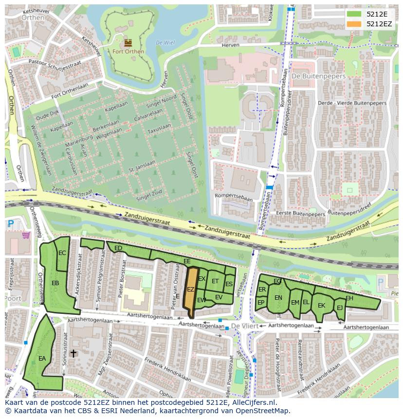 Afbeelding van het postcodegebied 5212 EZ op de kaart.