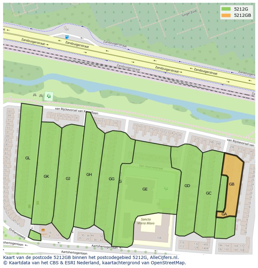 Afbeelding van het postcodegebied 5212 GB op de kaart.