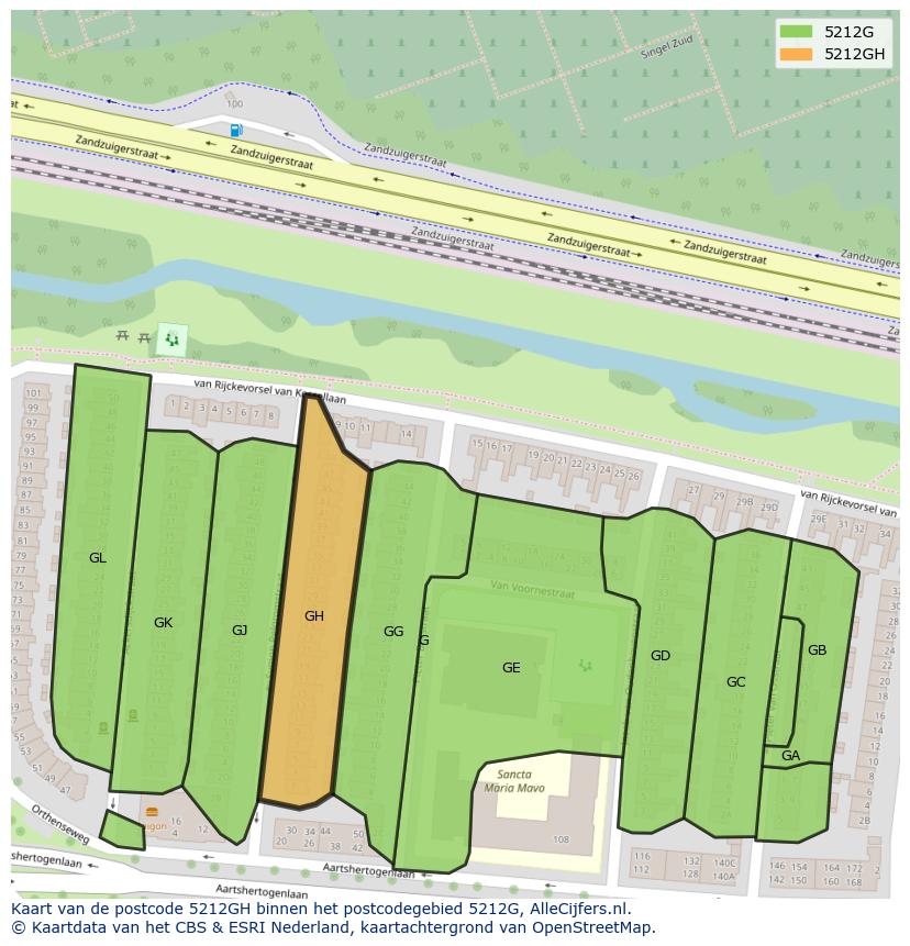 Afbeelding van het postcodegebied 5212 GH op de kaart.