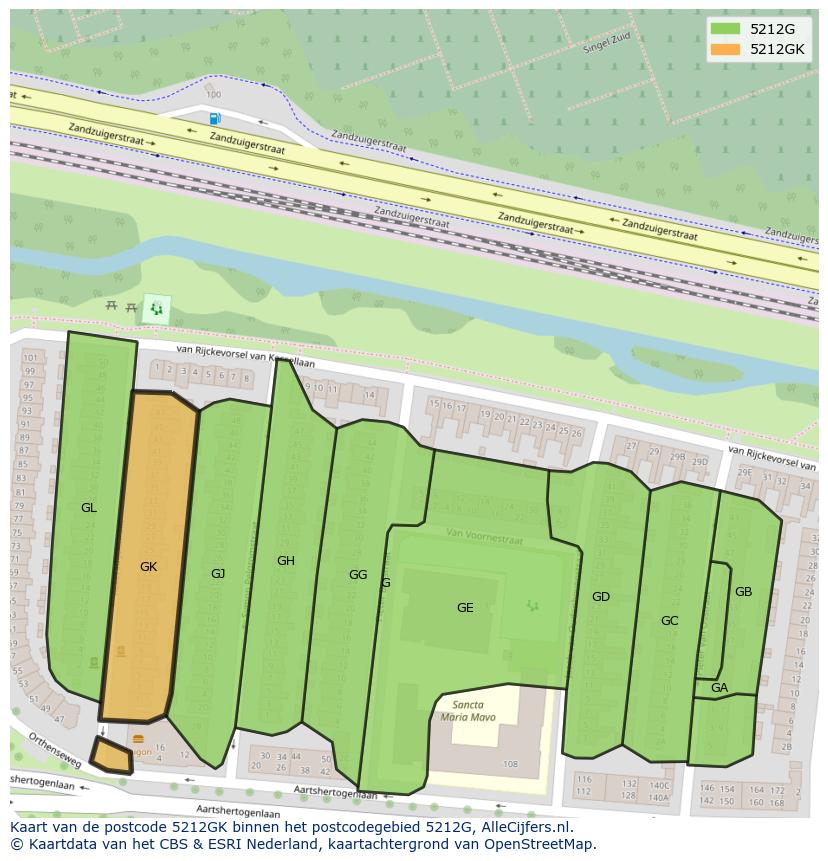 Afbeelding van het postcodegebied 5212 GK op de kaart.