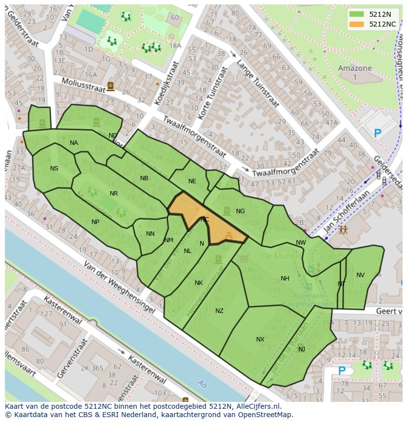 Afbeelding van het postcodegebied 5212 NC op de kaart.