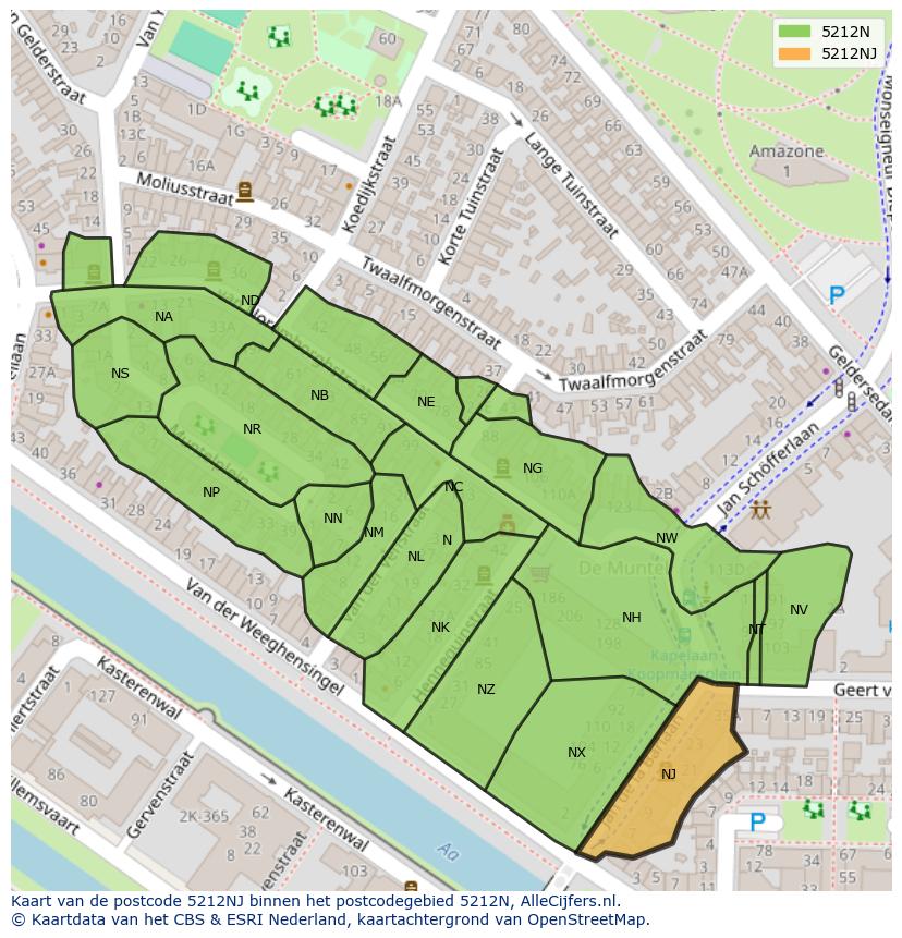Afbeelding van het postcodegebied 5212 NJ op de kaart.