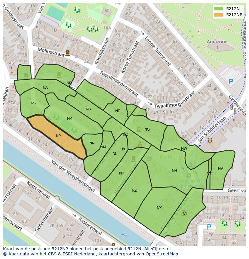 Afbeelding van het postcodegebied 5212 NP op de kaart.