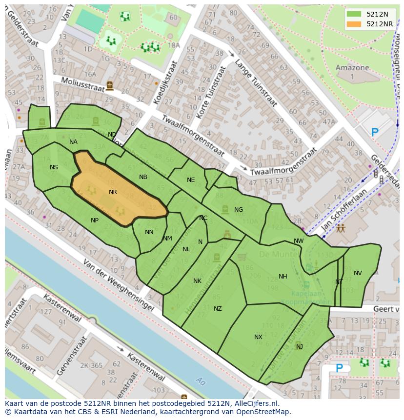 Afbeelding van het postcodegebied 5212 NR op de kaart.