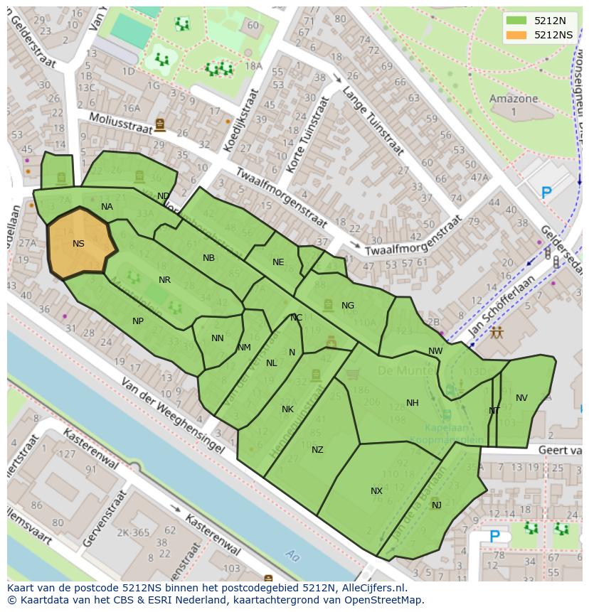Afbeelding van het postcodegebied 5212 NS op de kaart.