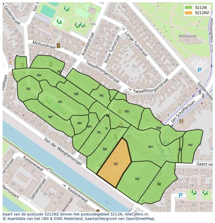 Afbeelding van het postcodegebied 5212 NZ op de kaart.