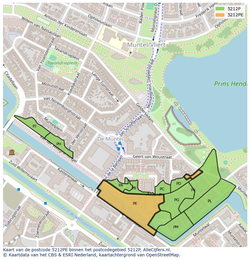 Afbeelding van het postcodegebied 5212 PE op de kaart.