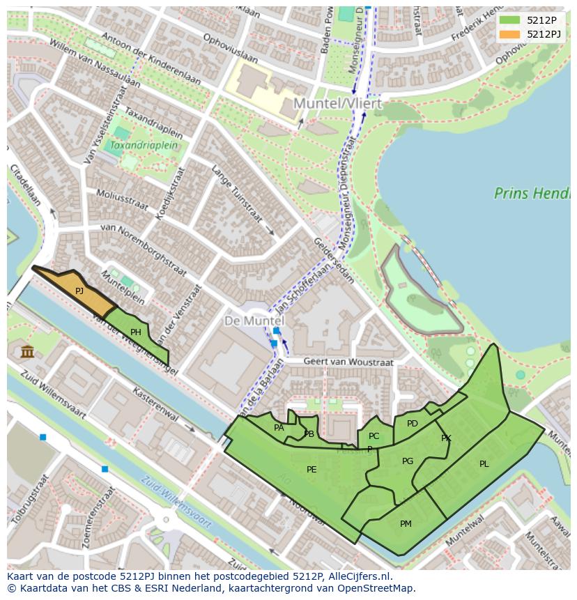 Afbeelding van het postcodegebied 5212 PJ op de kaart.
