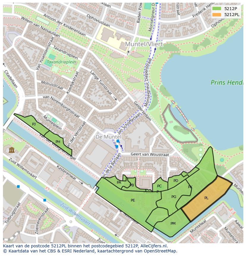 Afbeelding van het postcodegebied 5212 PL op de kaart.