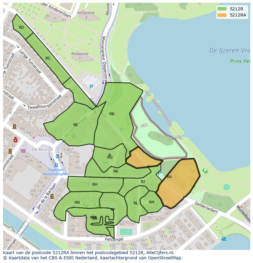 Afbeelding van het postcodegebied 5212 RA op de kaart.