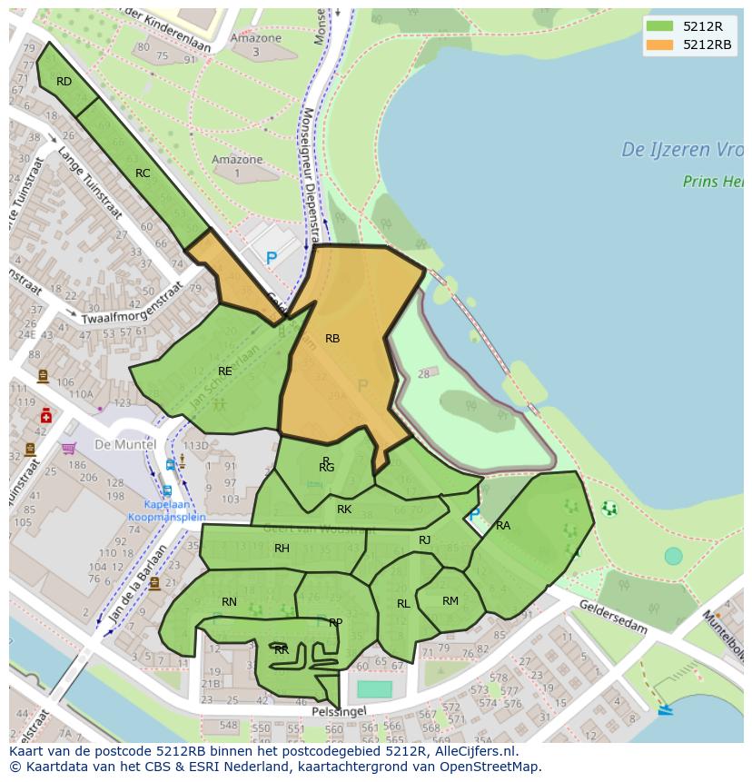 Afbeelding van het postcodegebied 5212 RB op de kaart.