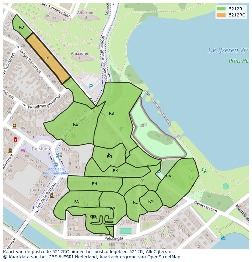 Afbeelding van het postcodegebied 5212 RC op de kaart.