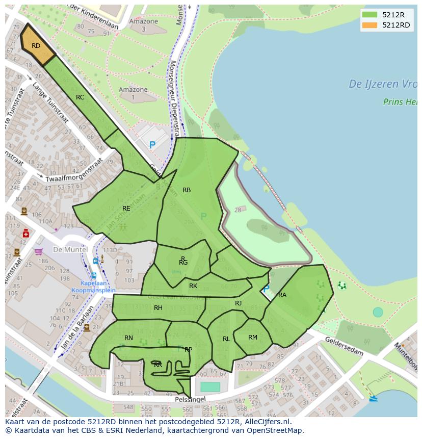 Afbeelding van het postcodegebied 5212 RD op de kaart.