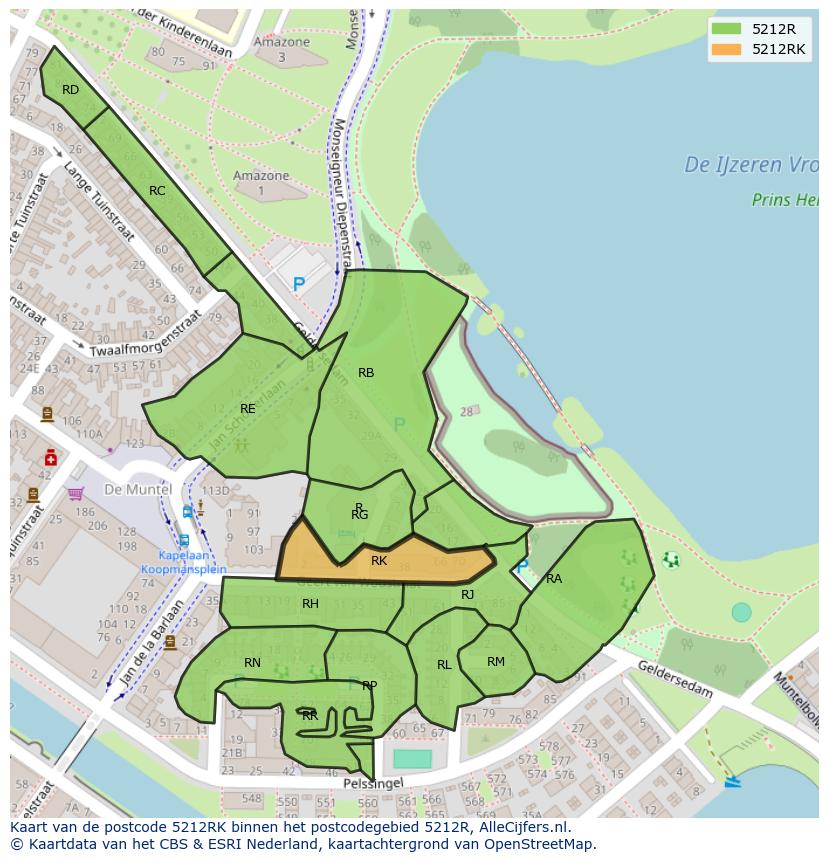 Afbeelding van het postcodegebied 5212 RK op de kaart.