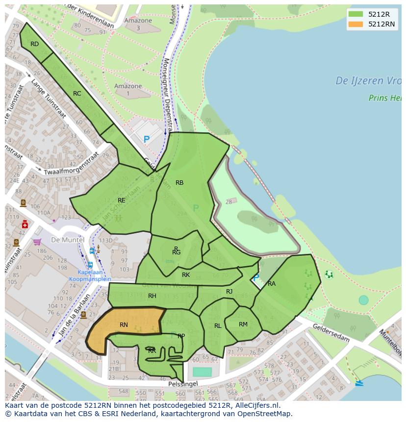 Afbeelding van het postcodegebied 5212 RN op de kaart.