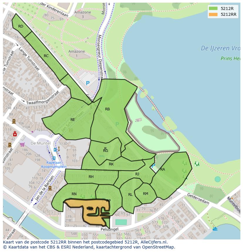 Afbeelding van het postcodegebied 5212 RR op de kaart.