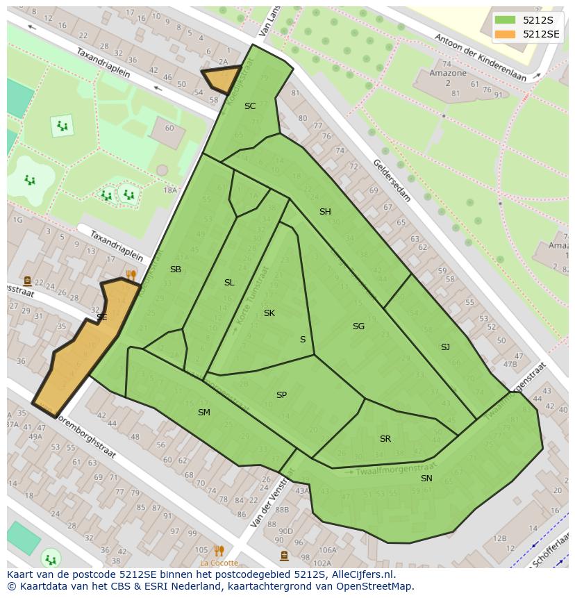 Afbeelding van het postcodegebied 5212 SE op de kaart.