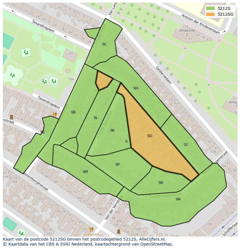 Afbeelding van het postcodegebied 5212 SG op de kaart.