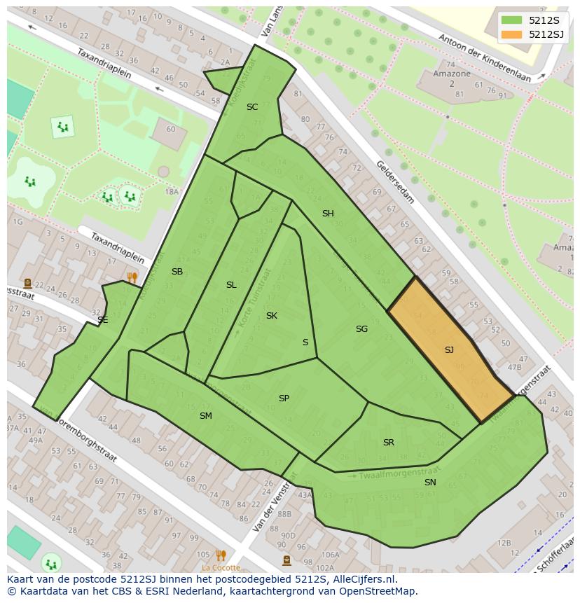 Afbeelding van het postcodegebied 5212 SJ op de kaart.