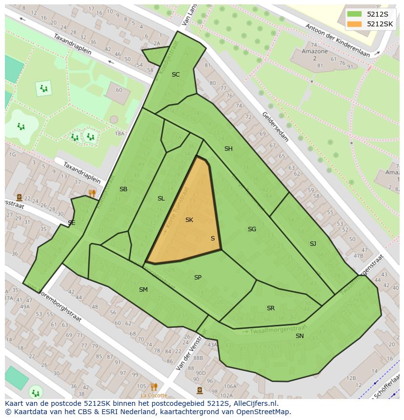 Afbeelding van het postcodegebied 5212 SK op de kaart.